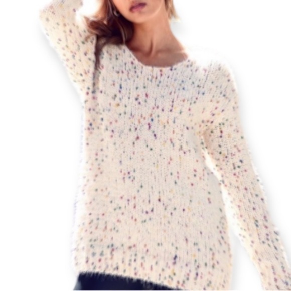 alya Color Flecked Eyelash Knit Sweater Crew Neck White Small - Picture 9 of 11
